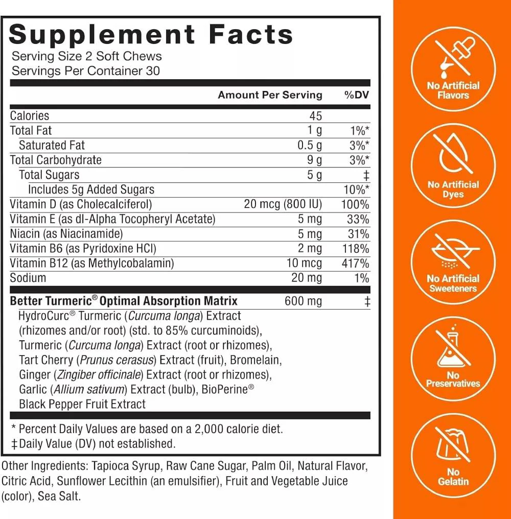 Force Factor - Better Turmeric, Extra Strength Curcumin Fruit Splash  60 Soft Chews - 12 Pack - Image 3