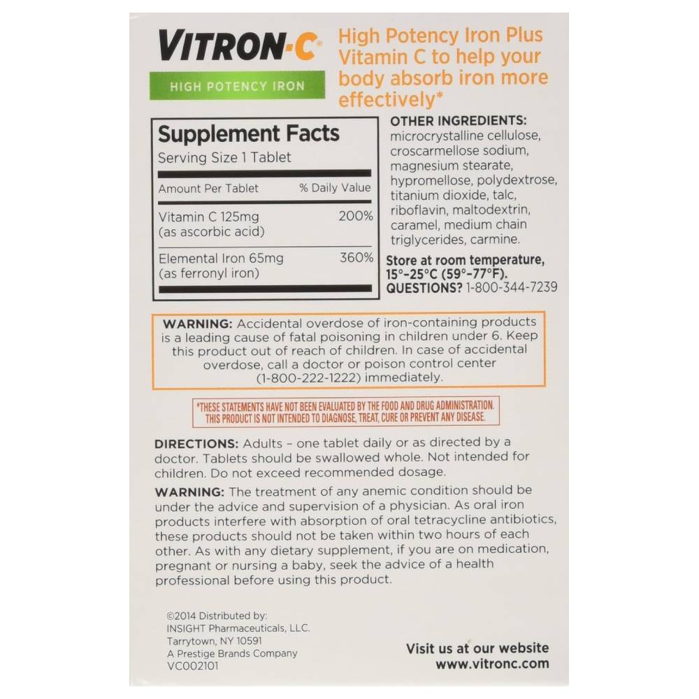 Vitron-C - High Potency Iron Plus Vitamin C Tablets - 60 Count - 12 Pack - Image 3